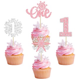 24 piezas de copos de nieve, un cupcakes, copos de nieve, copos de nieve de invierno para primer cumpleaños, decoraciones para tartas de primer cumpleaños para el país de las maravillas de invierno, suministros para fiesta de primer cumpleaños