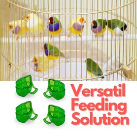External Bird Feeders, Transparent Food Container, Food Bowl with No-Mess Lid for Exotic Birds, Finch, Canaries, Goldfinches and Other Small Birds - Sold in 4 Pieces (Green)