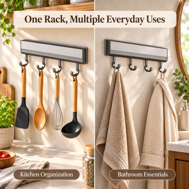 Wall Mounted Kitchen Hook Rack for Utensil Storage – Space-Saving