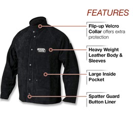 Lincoln Electric Heavy Duty Leather Welding Jacket | Ideal for High Amperage or Out of Position Welding | Large | K2989-L,Black/Red