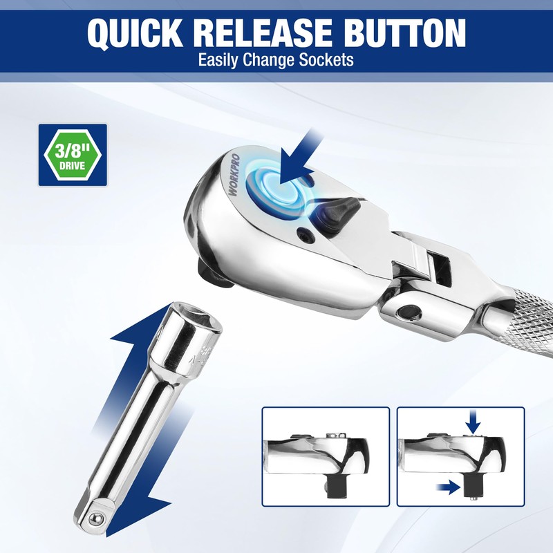 WORKPRO 2-Piece Stubby Handle Ratchet Set with 14 Accessories, 1/4"