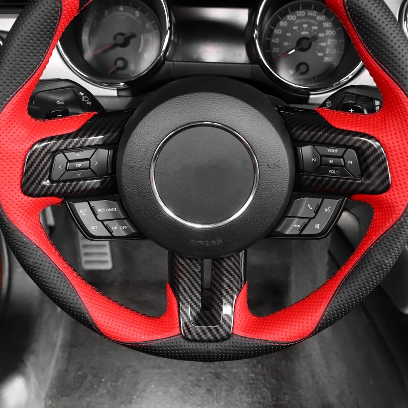 Jimen Compatible with Ford Mustang 2015-2023, Steering Wheel Cover Trim
