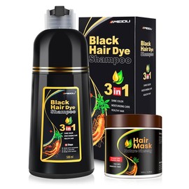 MEIDU Hair Dye Shampoo Plus Hair Mask Combo Set,3 in 1 Hair Dye Shampoo Can cover gray hairs,Collagen Hair Treatment,Ginseng Nourishing Repair - Color: Dark Brown + Hair Mask