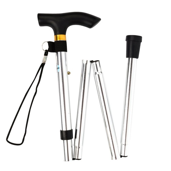 Free Duck Folding Cane, Folding Stick, Cane, Lightweight, Aluminum, 5 Adjustable Lengths, 6 Colors Available, (Silver)