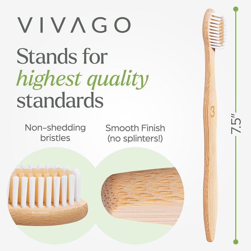 VIVAGO Bamboo Toothbrushes 10 Pack - BPA Free Soft Bristles