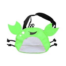 Bojueshaw Crab-Shaped Mesh Beach Bag,Shell Collecting Bag with Adjustable Strap,Multifunctional Storage Holdall for Kids Boys Girls(Green)