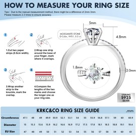 KRKC&CO Engagement Ring Women's Moissanite Rings, 0.5/1/1.5 Carat Diamond Solitaire Ring, VVS1 D Colour, 925 Silver White Gold Wedding Ring, Engagement Anniversary Gift for Women, Sterling silver,