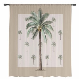 Palm Tree Semi Sheer Curtains Drapes for Living Room, Bedroom, French Doors Window 84 Inches Long, Tropical Summer Beach Plant Leaves Rod Pocket Chiffon Curtain Drapery Voile Draperies Panel