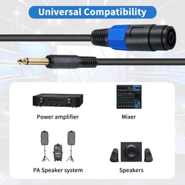 Poyiccot Speakon to 6.35mm Conversion Cable, 18AWG [Spicon Female to 6.35mm Male] SpeakOn to 6.35 Speakon Cable, Compatible with Pro DJ PA GigStage Microphone, with Twist Lock, 50cm