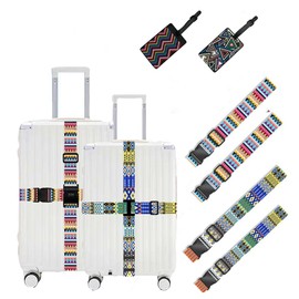 pdodo Luggage Strap with Combination Lock, Pack of 4 Luggage Straps with 2 Luggage Tags, Nylon Suitcase Strap, Multicoloured
