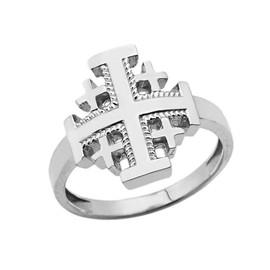 Religious Jewelry Fine Solid Sterling Silver Jerusalem Cross Ring (Size 12)