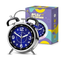 MUÜNSOY Reloj Despertador Analógico Retro, Noctilucente Reloj Campana Doble Vintage, Non-Ticking Reloj de Mesa Silencioso, Reloj Retroiluminación Azul