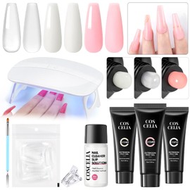 Poly Nail Gel Kit Starter Kit with U V Lamp 3PC Coscelia Poly Extension Gel for Beginners Clear Pink White Nail Art Quick Building Gel Manicure Kits Gift for Women DIY at Home