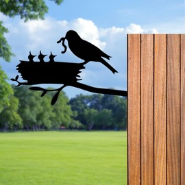 Metal Birds Wall Art, Garden Decor for Patio Yard and Porch, Rustic Landscape Hanging Art for Wall and Fence, Weather Resistant Housewarming Gift