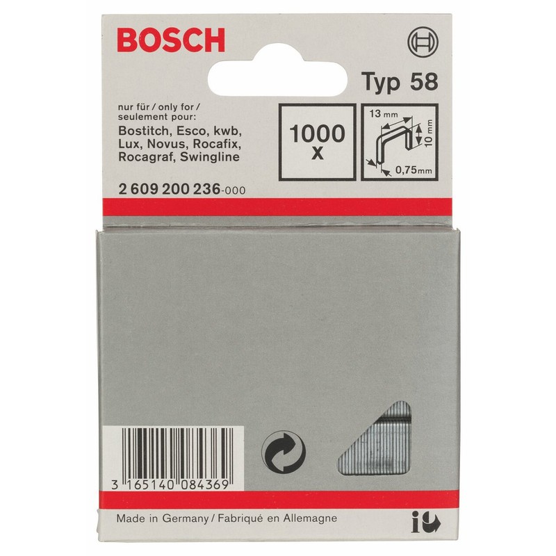 Bosch 2609200236 Fine Wire Staple 10x13mm 1000 pcs, Silver, 10