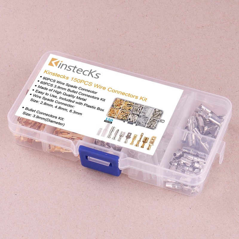 Kinstecks 150PCS 2.8mm 4.8mm 6.3mm Wire Spade Connector 3.9mm Bullet