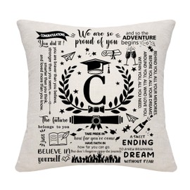 Graduation Gifts for Her Him Initials A-Z Graduation Cushion Covers for Daughter Son Granddaughter Grandson Sister Brother Cousin Friends Graduates Gift Congratulations Presents(C)
