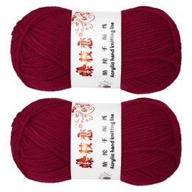 MECCANIXITY 2PCS Crocheting Yarn,Dark Red 4 Ply Acrylic Yarn 100g Sport Weight Yarns Bulk Soft and Fluffy Yarns for Knitting DIY Crochet Handicraft Blankets Gift,197 Yards