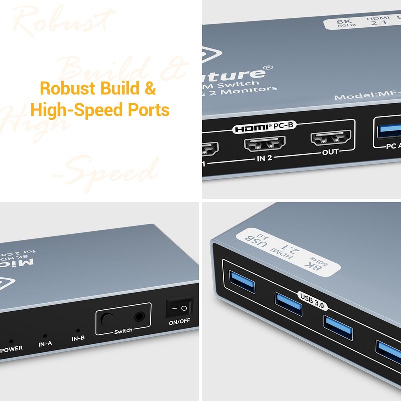 8K@60Hz 4K@120Hz HDMI KVM Switch | w/Extension Button Module |