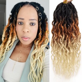 Faux Locs Crochet Hair 18Inch Goddess Locs, 6Packs Crochet Hair Pre Looped Soft Locs Curly Ends Dreadlock Extensions Faux Crochet Locs Synthetic Crochet Braids (OT30/613, 18'')