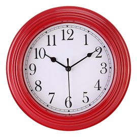 Topkey Silent Wall Clock Kitchen 9 Inch Retro Non-Ticking Decorative Bedroom Office Wall Clock - Cherry Red