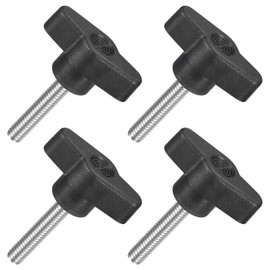 uxcell 4Pcs Tee Wing Knobs Thumb Screws, M6 x 30mm Clamping Screw Knob Male Thread 304 Stainless Steel T Shaped Thumb Screws Handle 36mm Dia. for Hand Tightening Knob Replacement, Black