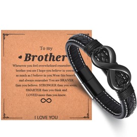 Brother Gifts - To My Brother Bracelet, Stainless Steel Infinite Charm & Leather Bracelets Gifts for Brother, Big Brother Birthday Gifts Christmas Graduation Gifts for Him, Brother Gifts from Sister