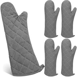 Breathffy 2 Pairs 17 Inch Extra Long Oven Mitts Heat Resistant Cotton Lining Oven Thick Gloves Kitchen Food Service Mittens for Pot Holders Cooking Baking BBQ, up to 482f (Grey)