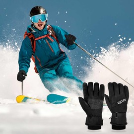 Rorola Ski Men Mittens Touchscreen Anti-Slip Gloves for Skiing Running Cycling, Water Resistant Windproof Warm Gloves for Outdoor Sports, Black