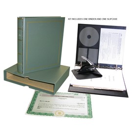 Corpkit Customized Royal Corporate Kit Deluxe with Printed Minutes & Bylaws/Operating Agreement, Heavy-Duty Green Binder, Slipcase, Corporate Seal, Certificates with Stubs-(Non Profit)