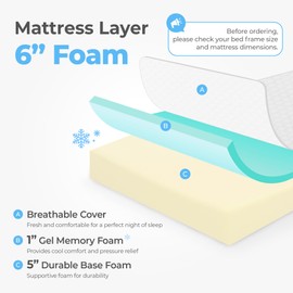 NEO SLEEP 6 Inch Queen Cooling Gel Memory Foam Mattress Medium Firm CertiPUR-US Certified Mattress in a Box Enhanced Pressure Relief Removable Soft Cover No Fiberglass (Queen, 6 in)