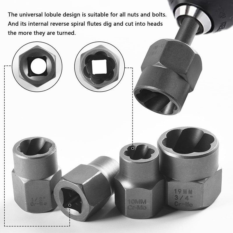 Bolt Extractor Set, 14Pcs 3/8'' Drive Impact Bolt and Nut