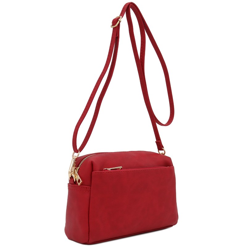 Small Triple Zip Crossbody Bag (Red)