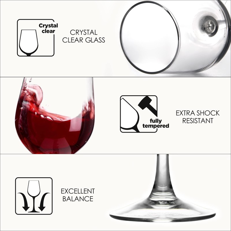 FAWLES Fully Tempered Wine Glasses, Shock Resistant Wine Glass Set