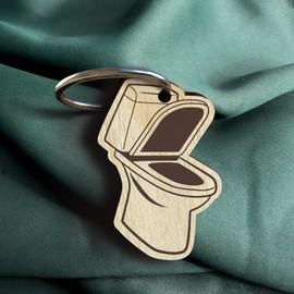 Toilette Schlüsselanhänger handgemacht aus Holz, Glücksbringer, Klo, Toilette, Sanitär, besonderer Schlüsselanhänger Hygiene, Lustiger Keyring für Toilettenschlüssel