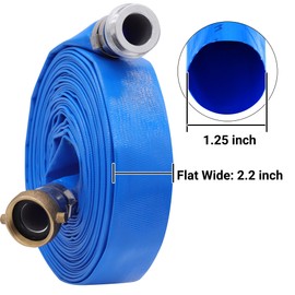 WELLRISE 1-1/4" x 100ft PVC Lay Flat Water Pump Discharge Hose With Aluminum Pin Lug Fittings, Reinforced Pool Backwash Hose Assembly