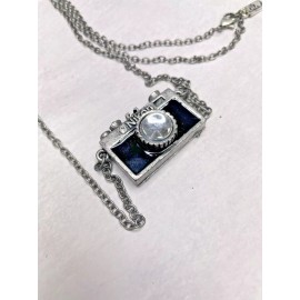 Alisha D Vintage Niko 30" Necklace Pendant Silver Tone  Photographer Camera Crystal Stone