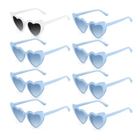 Bouiexye 1 Pack White 7 Pack Dusty Blue Heart Shaped Sunglasses Bachelorette Vintage Heart Glasses for Women Wedding Bridal Party Decorations