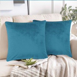 AMEHA Velvet Cushion Covers 45 x 45 cm 2 Pack Velvet Square Throw Pillow Cases Decorative Teal Cushion Cover for Sofa Bedroom Couch Living Room with Invisible Zipper (18 x 18 Inch)
