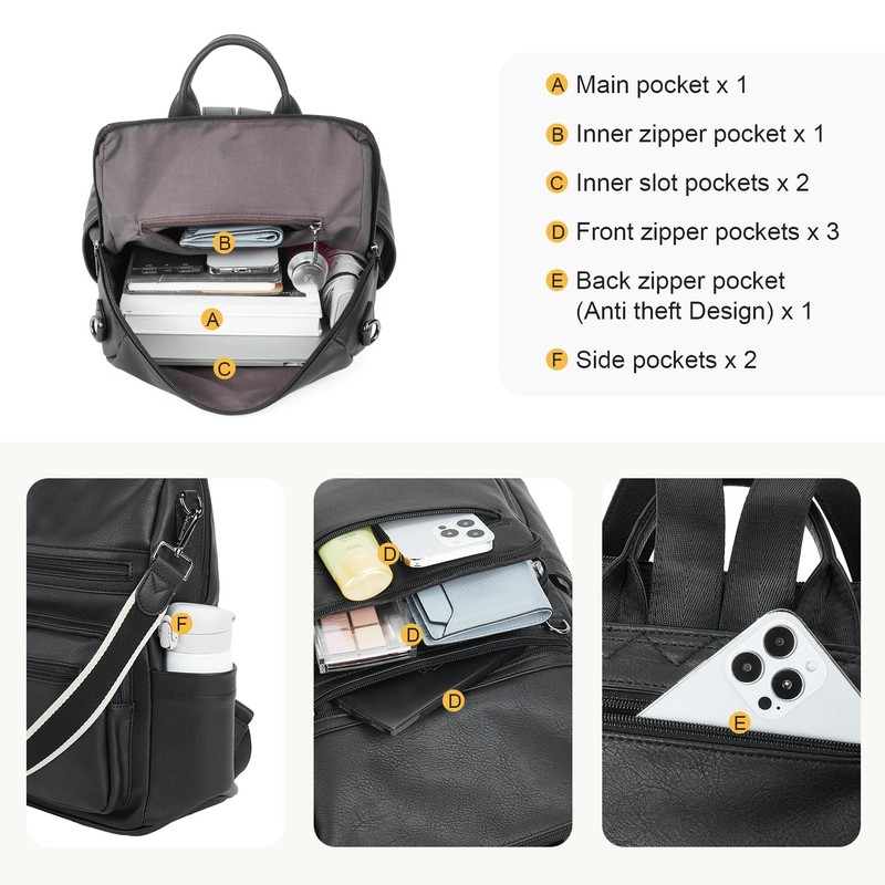 Telena Backpack for Women Vegan Leather Backpack Large Travel Backpack,