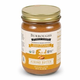 Burroughs Family Farms USDA Organic Creamy Almond Butter, 12 oz – No Palm Oil, No Sugar Added, Regenerative Organic Certified, Dairy-Free, Glass Jar