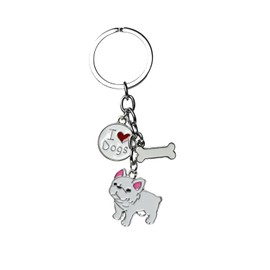 Harikaji Dog Keychain Ring, Cool Cute Pet Dog Keyring Bag Charm Mini Metal Key Ring Keyfob (White French Bulldog)