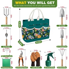 22Pcs Gardening Tools Set for Women Heavy Duty Garden Hand Tools Yard Work Tools Gardener Gifts Gardening Accessories with Tools Bag/Shovel/Mat/Plant Labels/Gloves