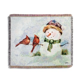 DEMDACO Snowman Watercolor Fringe 60 x 50 Woven Cotton Blend Christmas Throw Blanket