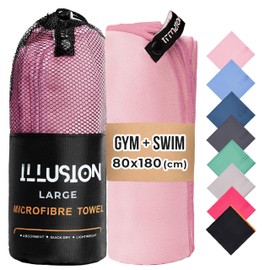 illusion Extra Large Microfibre Towel (80x180 cm) – Compact, Lightweight & Fast Drying Towel. Perfect Gym, Travel, and Swimming Towels for Adults. Ideal for Post-Workout Showers and After Swimming