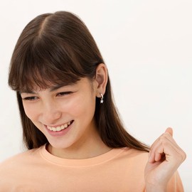 925 Sterling Silver Celestial Clear Cubic Zirconia Moon & Star Dangle Hoop Earrings For Young Girls and Preteens 12mm - CZ Earrings for Star Gazing Little Girls