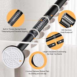 Black Shower Curtain Tension Rod 304 Stainless Steel Shower Curtain Spring Tension Curtain Rail 32.7 to 80.71 inches Adjustable No Drill Tension Curtain Rods for Bathroom Windows or Wardrobes