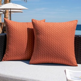 Kevin Textile Outdoor Waterproof Throw Pillow Covers Pack of 2 Farmhouse Decorative Cushion Covers for Garden Patio Tent Balcony Bench Couch Sofa 16x16 Inch, Burnt Orange