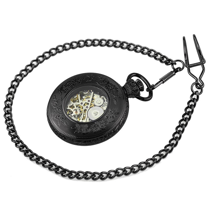 YIHAOYH Men's Mechanical Skeleton Pocket Watch Roman Numerals Dial Steampunk