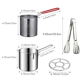 Fiacvrs 5pcs Deep Fryer Pan Set, Stainless Steel, Ergonomic Handle, French Fries Chicken Deep Fryer Pot Set